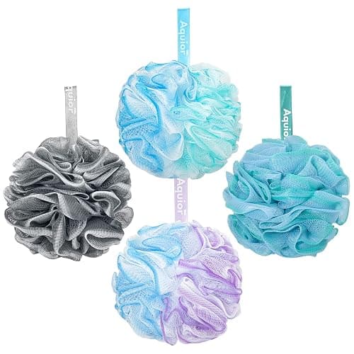 Aquior Bath Sponge Shower Loofahs Balls 60g/PCS Extra Large Mesh Pouf Easy Foaming Body Scrubber Exfoliator for Big Full Lather Cleanse(4 Pack) - Image 1