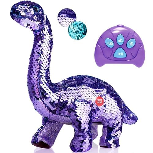 Koonie Dinosaur Toys for Girls, 2 Year Old Girl Toys, Purple Dinosaur Remote Control Reversible Sequins Dinosaur Toy Can Repeat Walk Roar Sing, Christmas Birthday Gifts for 2-7 Years Old Kids Toddler - Image 1