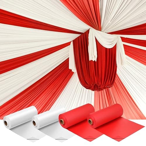 Moukeren 40'' x 100' Circus Tablecloth Roll Plastic Tablecloth Disposable DIY Carnival Tent Party Supplies for Big Top Tent Backdrop Curtains Ceiling Wall Drapes(White, Red,4 Roll) - Image 1