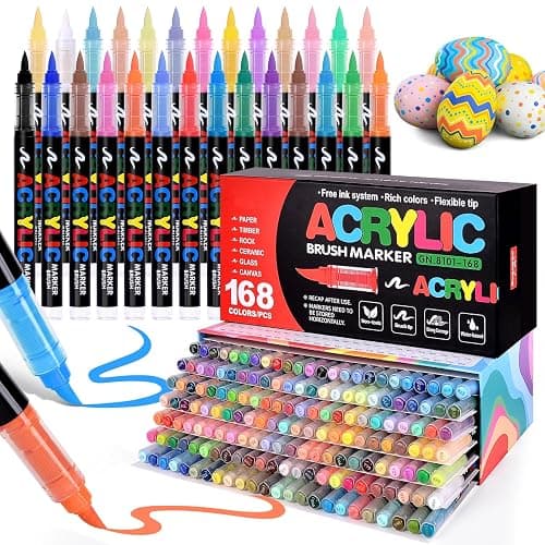 colourmotor 168 Colors Acrylic Paint Markers, Direct-Liquid Ink Control System, Premium Brush Tip Acrylic Paint Pens for School Art, Rock, Egg, Fabric, Wood, DIY Crafts (Includes Replacement Nibs) - Image 1