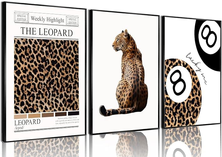 Set of 3 Trendy Leopard Wall Art Funky Lucky 8 Ball Posters Prints Preppy Room Aesthetic Cheetah Wall Decor Pictures for Girls Bedroom Apartment Dorm Unframed 12x16in - Image 1