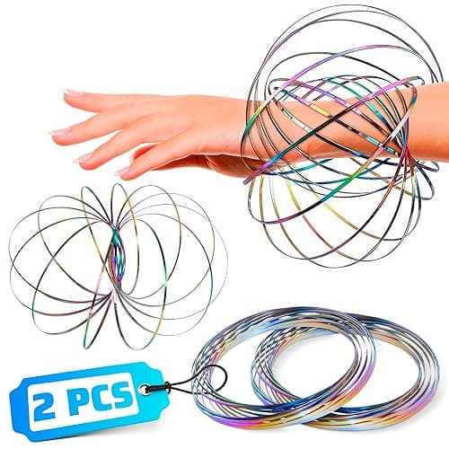 2 Pcs Flow Ring Spinner Ring Arm Toy - 5.1" Color - Changing Fidget Flow Toy with a Pleasant Smooth Surface, Compact & Portable Design - Entertaining Geometric Magic Bracelet with Soothing Effect - Image 1