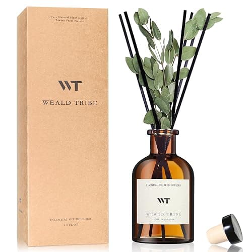 WEALD TRIBE Flower Reed Diffuser Set Eucalyptus & Lavender Scent For Bathroom Accessories Shelf Decor & Air Fresheners, Sticks Defusers With 4.0 fl oz Essential Oils, House Bedroom Office Decor & Gift - Image 1