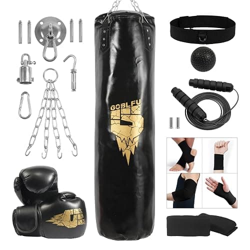 Goblfu Hanging Punching Bag for Adults, 4ft PU Heavy Unfilled Boxing Bag Set with 10OZ Boxing Gloves for Kickboxing Boxing Karate Home Gym - Image 1