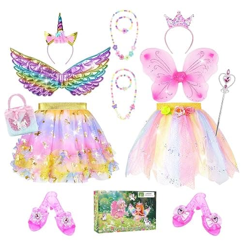 Rolevoria Princess Dress Up Unicorn & Fairy Costume for Girls, Toddler Tutu Set with Wings, Shoes, Jewelry, Headband, Pretend Play Fairy Toys for Girls Ages 3 4 5 Christmas Birthday Gift - Image 1