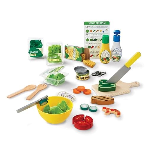 Melissa & Doug Slice and Toss Salad 52-Piece Toy Food Set & Montessori-Inspired Play Kitchen Accessories, Preschool Learning Toys for Girls & Boys 3+ - Image 1