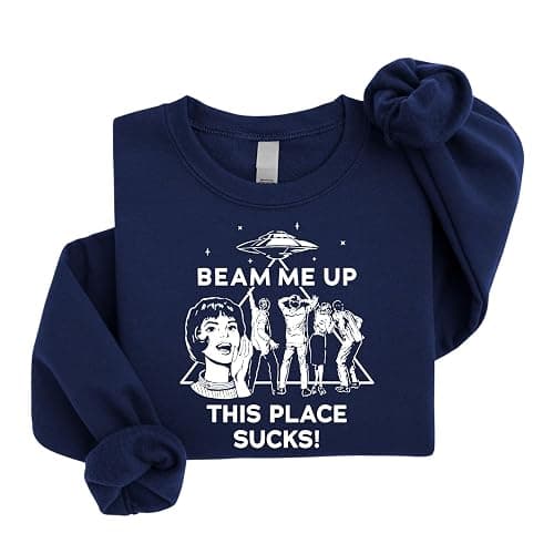 CUSTOM TSHIRT HUB Beam Me Up This Place Sucks Sweatshirt, Stranger Hawkins Indiana Retro Alien UFO T-shirt UNISEX - Image 1