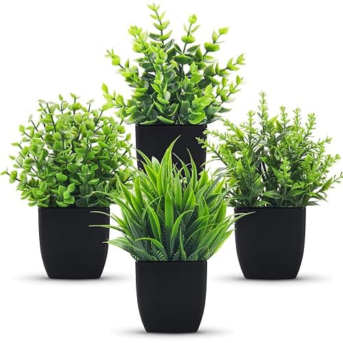Der Rose 4 Pack Fake Plants Small Artificial Mini Faux Plants Indoor Black Bathroom Accessories for Room Home Office Shelf Decor - Image 1