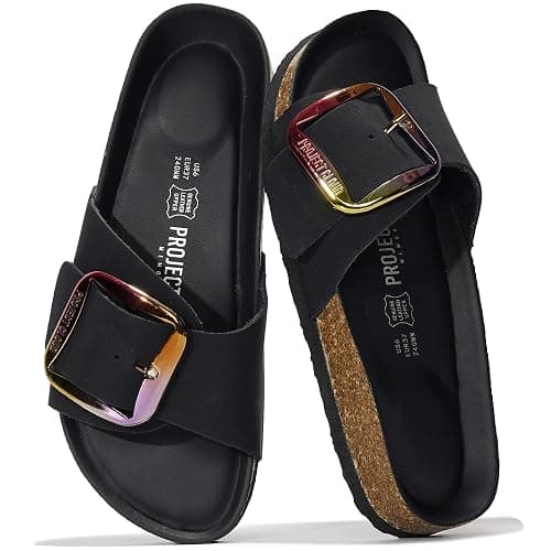 Project Cloud 100% Genuine Leather Sandals Women Dressy Beach Essentials Slides for Women Footwear - Lightweight with Memory Foam Insole Sandals for Women 2026 - Womens Slides - Image 1