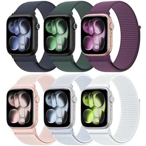 AMSKY 6 Pack Sport Nylon Loop Bands Compatible with Apple Watch Band 40mm 41mm 38mm 42mm 44mm 45mm 46mm 49mm for Women Men,Stretchy Vel-Cro Straps for iWatch Series 11 10 9 8 7 6 5 4 3 2 1 SE Ultra - Image 1