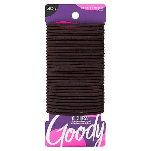 Goody Ouchless Hair Elastics – No Pull, No Breakage, Tangle-Free Hold for Thick, Curly, Coily & Textured Hair – 30 Count, Brown, Long-Lasting Ponytail Holders for Women & Men - Image 1