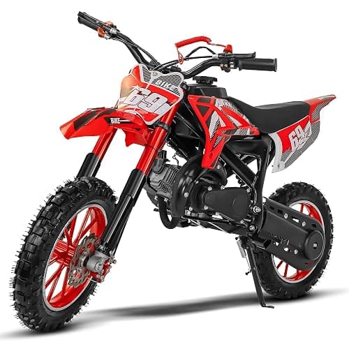 Kids Dirt Bike 49CC 2-Stroke Gas Powered Off Road Dirt Bike, Tire Shock Absorber Spring Soft Seat Cushion with Front and Rear Disc Brake Max Speed 28 MPH - Image 1