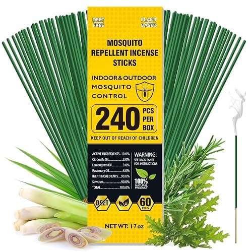 BugBai® Mosquito Repellent Outdoor Patio, 240 PCS Natural Plant-Based Citronella Oil Incense Sticks Indoor Home Pet Family Safe, DEET Free Bug Insect Control Repellent for Yard Garden Camping Fishing - Image 1