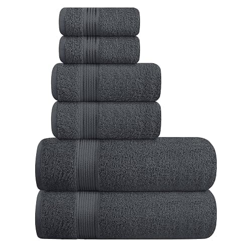 Belizzi Home Ultra Soft 6 Pack Cotton Towel Set, Contains 2 Bath Towels 28x55 inch, 2 Hand Towels 16x24 inch & 2 Wash Coths 12x12 inch, Ideal Everyday use, Compact & Lightweight - Charcoal Grey - Charcoal - Image 1
