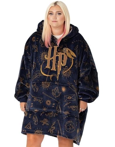 Harry Potter Womens Wearable Blanket Hoodie | Adults Fluffy Fleece Hooded Pullover Hogwarts Graphic | Wizard Lined Loungewear with Big Pocket - Image 1
