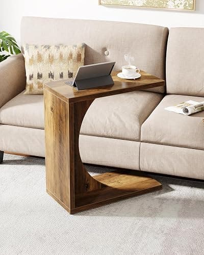 Tribesigns C-Shaped End Table, C Table for Sofa, Small Over Couch Tray, Side Table for Living Room, Bedroom, Rustic Brown (1) - 1 - Rustic Brown - Image 1