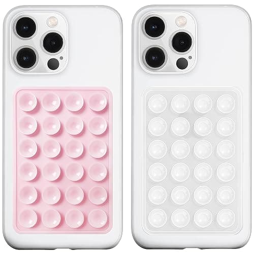 LvShuLiangPin Anteel 2 Pack Silicone Suction Phone Case Mount, Silicon Adhesive Phone Grip for Smartphones, Hands-Free Mirror Shower Phone Holder for Selfies, Tiktok Videos (LightPink&Translucent) - Image 1