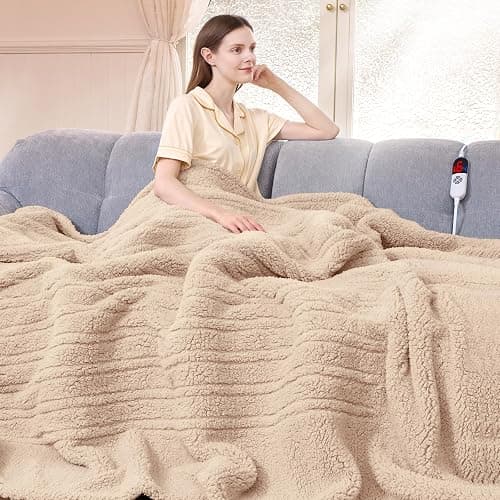 LUZARTA Heated Blanket Full Size 72"X84" Beige - Soft Double Sided Sherpa Electric Blanket Full Size with LED Display, 6 Heating Levels & 10 hrs Timer, Machine Washable & Fast Heating, Gift for Women - Image 1