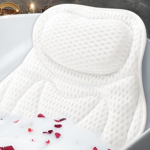 Bath Pillow Luxury Bathtub Pillow, Bath Pillows for Tub Neck and Back Support, Bath Tub Pillow Headrest with Soft 4D Air Mesh Fabric & Non-Slip Suction Cups, Fits All Bathtub Relaxing Bath Accessories - White - Image 1