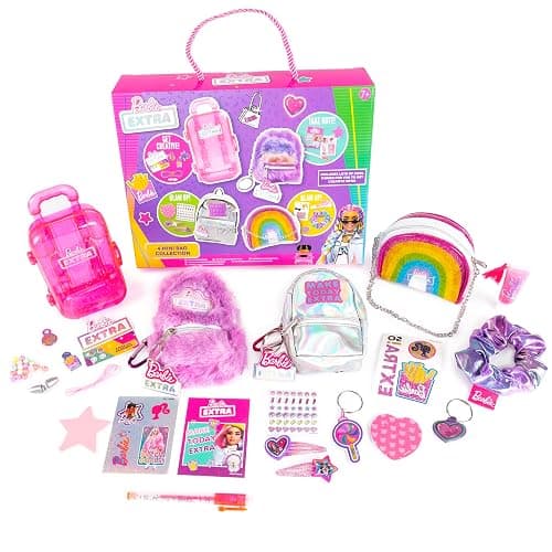 Barbie 4 x Mini Bag Collection With Hair Clips, Lip Gloss, Nail Stickers, Mini Notebook And Mini Stationery Accessories - Mini Backpack Bag Toys - Cute Backpack - Image 1