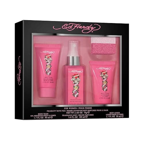 Ed Hardy Women's Perfume Fragrance Set, Body Lotion & Wash, Fragrance Mist and Bath Fizz, 4 Piece Bath Set - Image 1