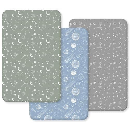 Unnivoll Next to Me Crib Sheets 51 x 85 cm Super Soft & Breathable Bedside Crib Fitted Sheets 3 Pack Gray Green Constellation - Image 1