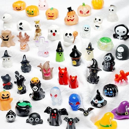 ZMRU Halloween Miniatures - 48 Types Miniature Figurines Mini Resin Animals, for Halloween Decorations, Halloween Party Favors Bag Fillers Garden Dollhouse Decor - Image 1