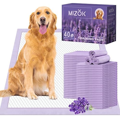 MIZOK Puppy Pads 28x34in Lavender Scented, Dog Pee Pads Extra Large Odor Eliminating Ultra Absorbent Up to 8 Cups, 6 Layers Leak-Proof & Quick-Dry Purple (40 Counts) - Image 1