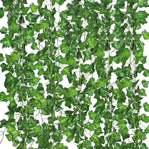 12 Pack Fake Vines for Room Decor Artificial Ivy Garland with Clip Green Flowers Hanging Plants Faux Greenery Leaves Bedroom Aesthetic Decor for Home Garden Wall Wedding - Image 1