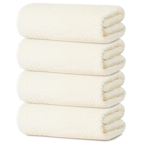 Tens Towels Pack of 4 Extra Large Bath Towels 30 x 60 Inches, 100% Cotton, Larger & Lighter Weight, Quicker to Dry, Super Soft and Absorbent, Perfect for Bathroom, Cream - Image 1
