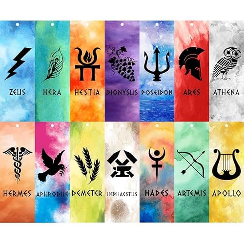 Greek Mythology Bookmarks, 14pcs Olympians Gods Bookmarks, Htabiol Greek Mythology Gifts for Kids, Olympians God Favors for Classroom, Fit for Percy Jackson Birthday Party, Camp Half Blood Party - Image 1