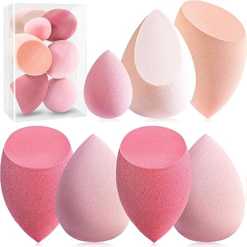 Makeup Sponge Set Foonbe Blender Sponges 7 Pcs for Liquid, Cream, and Powder, Latex Free, Multi colored Beauty Sponges with 1 Mini Sponge, Vegan & Cruelty-Free - Pink - Image 1