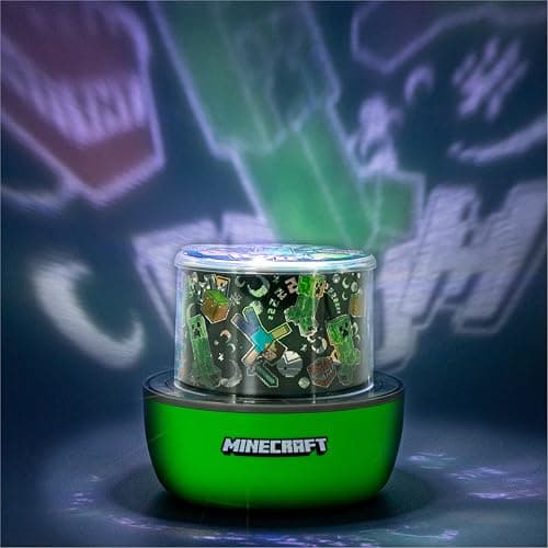Paladone Minecraft Officially Licensed Creeper & Steve Projector Night Light, Gamer Projection Lamp Accessory, Minecraft Sounds, Gaming Bedroom Decor for Kids Mood Lighting with 4 Projector Sheets - Image 1