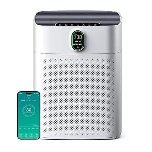 MORENTO Air Purifier for home Large Rooms up to 1076 ft2, Wi-Fi and Alexa compatible, PM2.5 Air Quality Display, Auto Mode, HEPA Filter Removes Dust, Pollen, Smoke 1 Pack +2 Pack Filters(White) - Pure White - Image 1