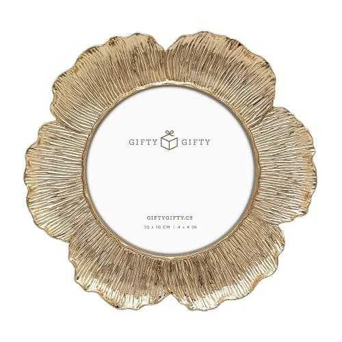 GIFTY GIFTY Circular Gold Floral Photo Frame / 4x4 In | For Tabletop Display | Perfect for Home Decor, Wedding, Graduation, Or Milestone Photos - Image 1