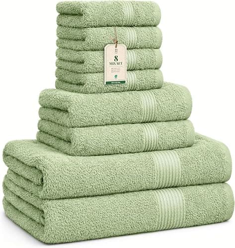 HomeBurg Luxe Set – Washcloths (12 x 12 in), Hand Towels (16 x 28 in) & Bath Towels (27 x 54 in) – 100% Cotton, Soft, Absorbent, Easy Care, Versatile, (Sage Green) - Image 1