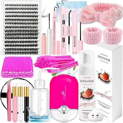 DIY Lash Extension Kit with 280 PCS 9-16mm 40D Lashes Clusters 200ml/6.7fl.oz Lash Cleanser Eyelash Shampoo Mini USB Portable Lash Fan Bond and Seal Remover Eyeliner Eyelid Cleaning Brush - Image 1