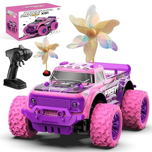 iDrone Remote Control Car for Girls: 1:20 Scale Pink Purple Rc Truck with LED Light and DIY Windmills - 20Km/h All Terrain Fast RC Cars, 2.4GHz Monster Truck Toys for Kids Gift - Image 1