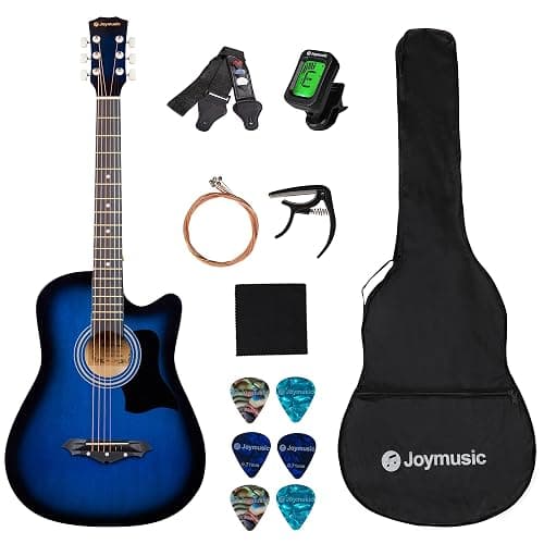 Joymusic 38 inch blueburst beginner acoustic guitar kit,bundle with a strap with picks holder,digital tuner, set strings, capo,cleaning cloth,6 picks,gig bag.(JG-38C,BLS) - Image 1