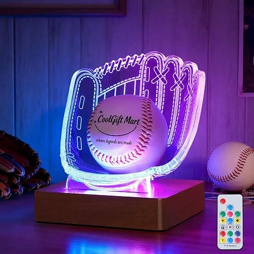CoolGift Mart Illuminated Baseball Glove Display Stand – Acrylic & Wooden Base with LED Accent Lighting, USB Powered – Desktop Display Holder for Bedroom – Gift for Baseball Players - Image 1