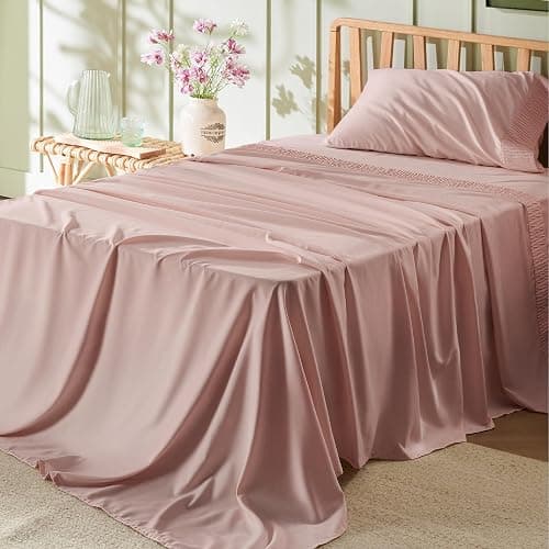Bedsure Twin Sheets Set - 3 Pieces Soft Twin Bed Sheets - Breathable & Cooling - Hotel Luxury - Easy Care Polyester Microfiber Bedding for Women, Men, Dusty Pink - Image 1