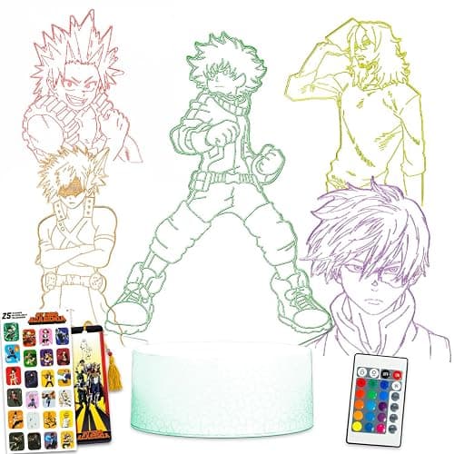 My Hero Academia LED Lamp Set for Kids - Bundle with 5-Color Changing Night Light Featuring MHA Anime Characters Plus Stickers, More | My Hero Academia Room Decor Pack - Image 1