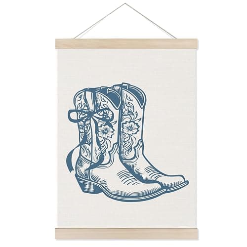 Welshower Western Cowgirl Poster Hanger Frame, Vintage Blue Coquette Bow Cowgirl Boots Western Wall Art Prints Decor for Home Girls Room Bedroom Dorm Apartment Framed, 12x16 Inch - Image 1