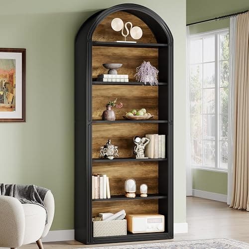 Tribesigns 6-Tier Black Arched Bookshelf, 77.16" Tall Arched Bookcase with Storage Shelves, Floor Standing Open Display Shelving Unit for Living Room, Bedroom, Home Office - Image 1