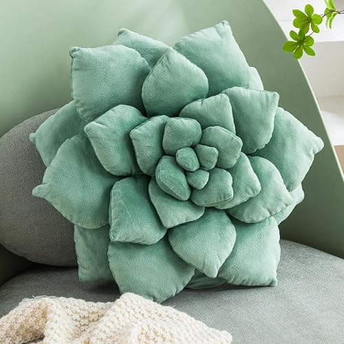 Gerlisay 3D Plant Pillow 13.8'' Cute Flower Throw Pillow Green Plant Shaped Decor Soft Unique Plush Decorative Pillow Throw Cushions for Bedroom Home Decorations - Image 1