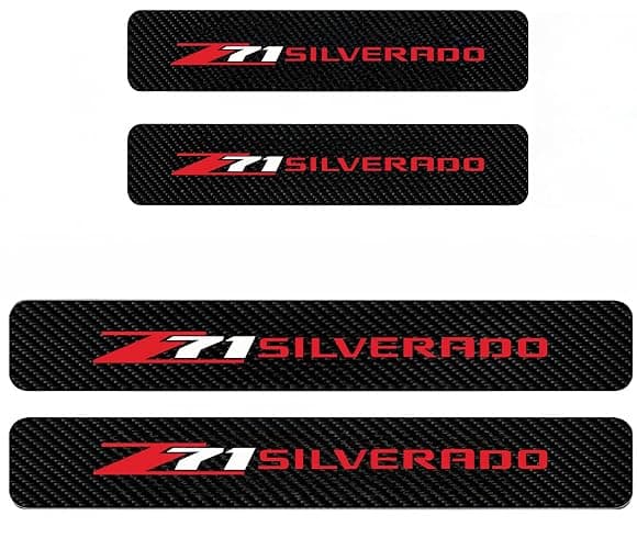 4PCS Door sill Fiber Style Decal enhances The Rugged Look of The Door Entry Protection Trim for GMC Colorado Tahoe Suburban Silverado Sierra 1500 Compatible with Z71 Accessories (RED) - Image 1