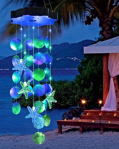 Toodour Solar Wind Chimes for Outside, Shells Light Gifts for Mom Grandma Women Wife Girls, Waterproof Solar Outdoor Decorative Mobile Light for Holiday Garden Porch Yard Outdoor Decor (Blue & Green) - Image 1