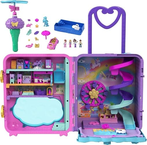 Polly Pocket Dolls, Playset and Travel Toys, 4 Dolls, 1 Vehicle, 25+ Accessories, Resort Roll Away (Amazon Exclusive) - Image 1