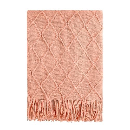 BOURINA Orange Throw Blanket 50x60 Inches Throw Textured Solid Soft Sofa Couch Decorative Knit Blanket - Image 1