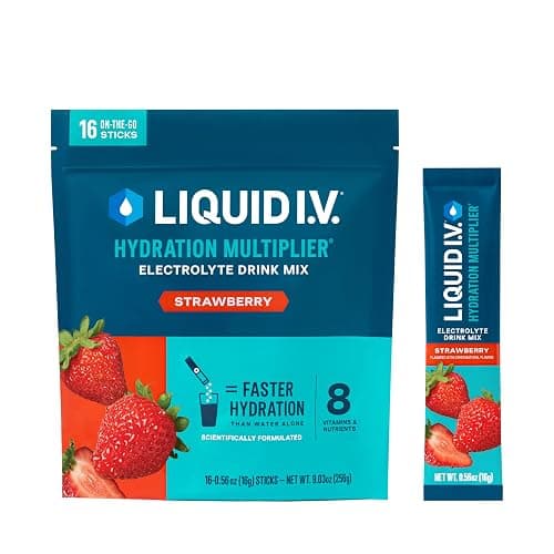 Liquid I.V. Hydration Electrolytes, Strawberry, 16 Count | Scientifically Formulated | Clinically Proven Hydration |No Artificial Sweeteners | Non-GMO | Vegan | Powder Drink Mix - Image 1